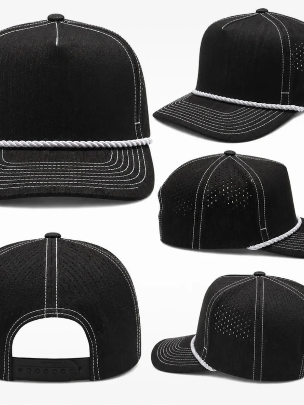 Men's Black Rope-Trim denim snapback Baseball Cap